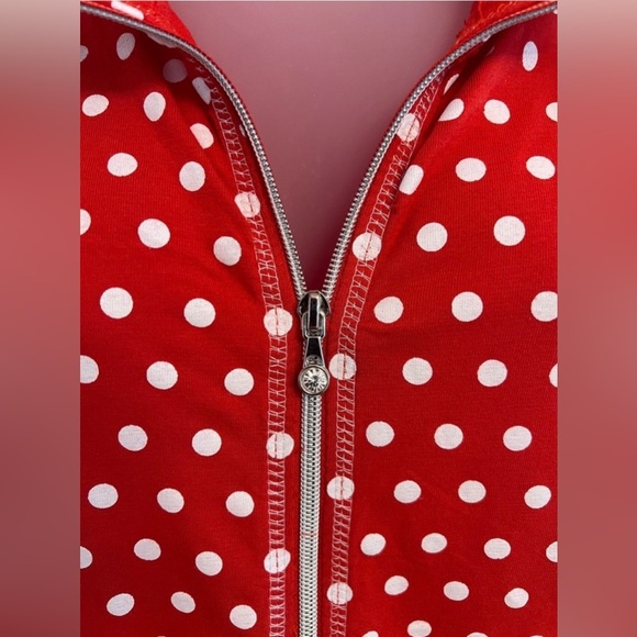 ONQUE CASUALS ZIP UP JACKET COVER UP LAYERING PIECE RED WHITE POLKA DOT LARGE - Picture 3 of 13
